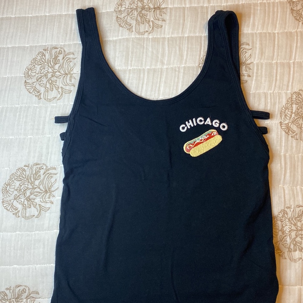 Chicago Graphic Bodysuit Black Sleeveless Size Small